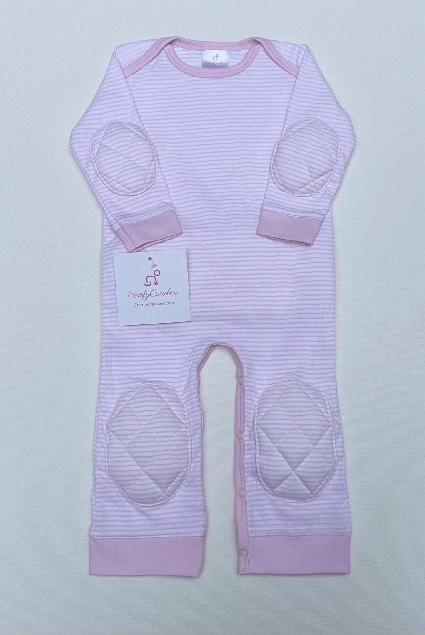 ComfyCrawlers Padded Onesie – Striped Pink
