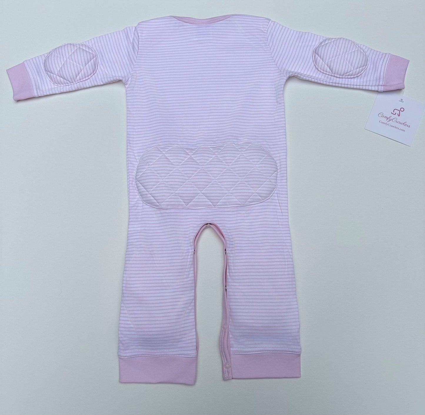 ComfyCrawlers Padded Onesie – Striped Pink