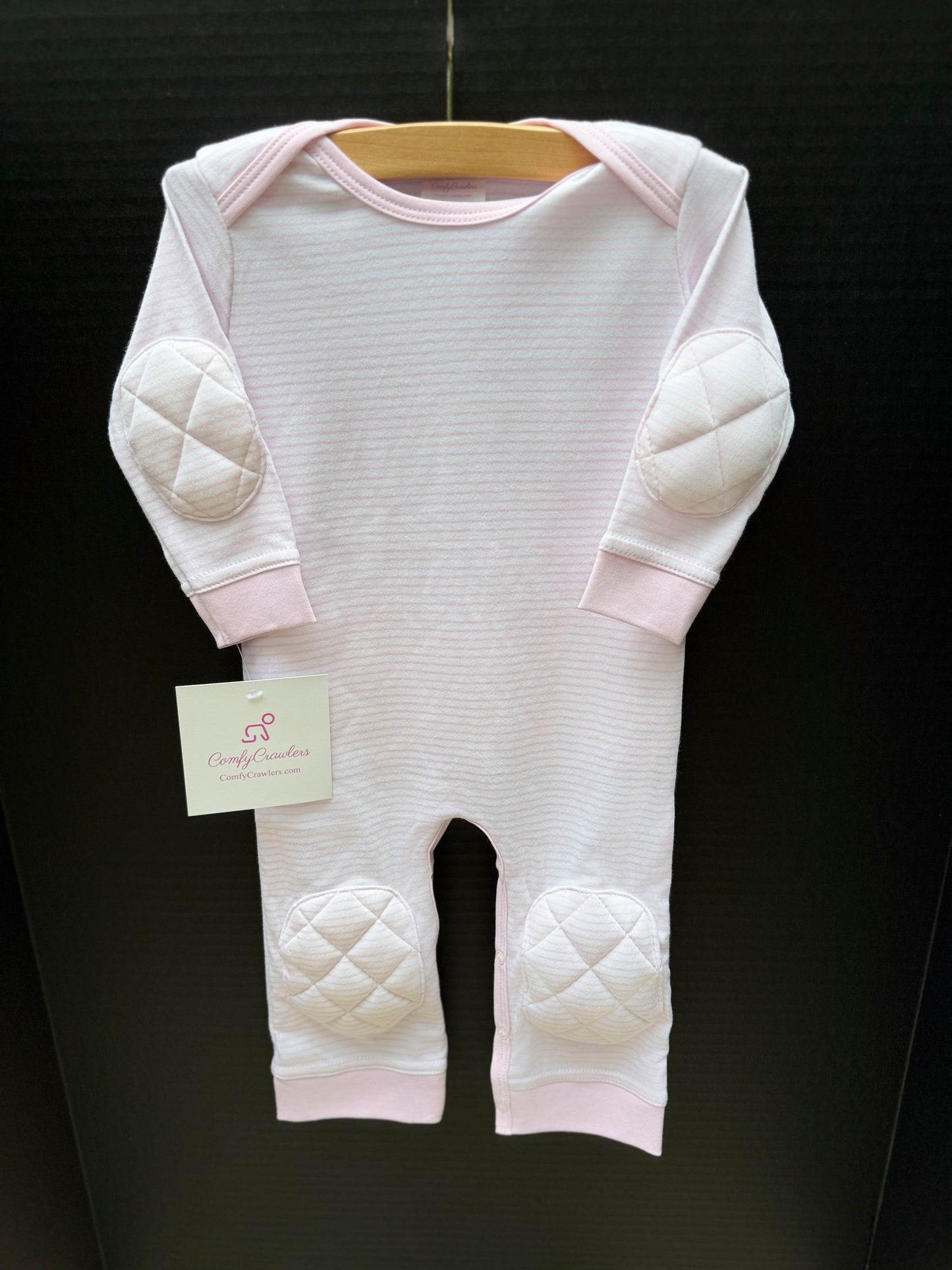ComfyCrawlers Padded Onesie – Striped Pink