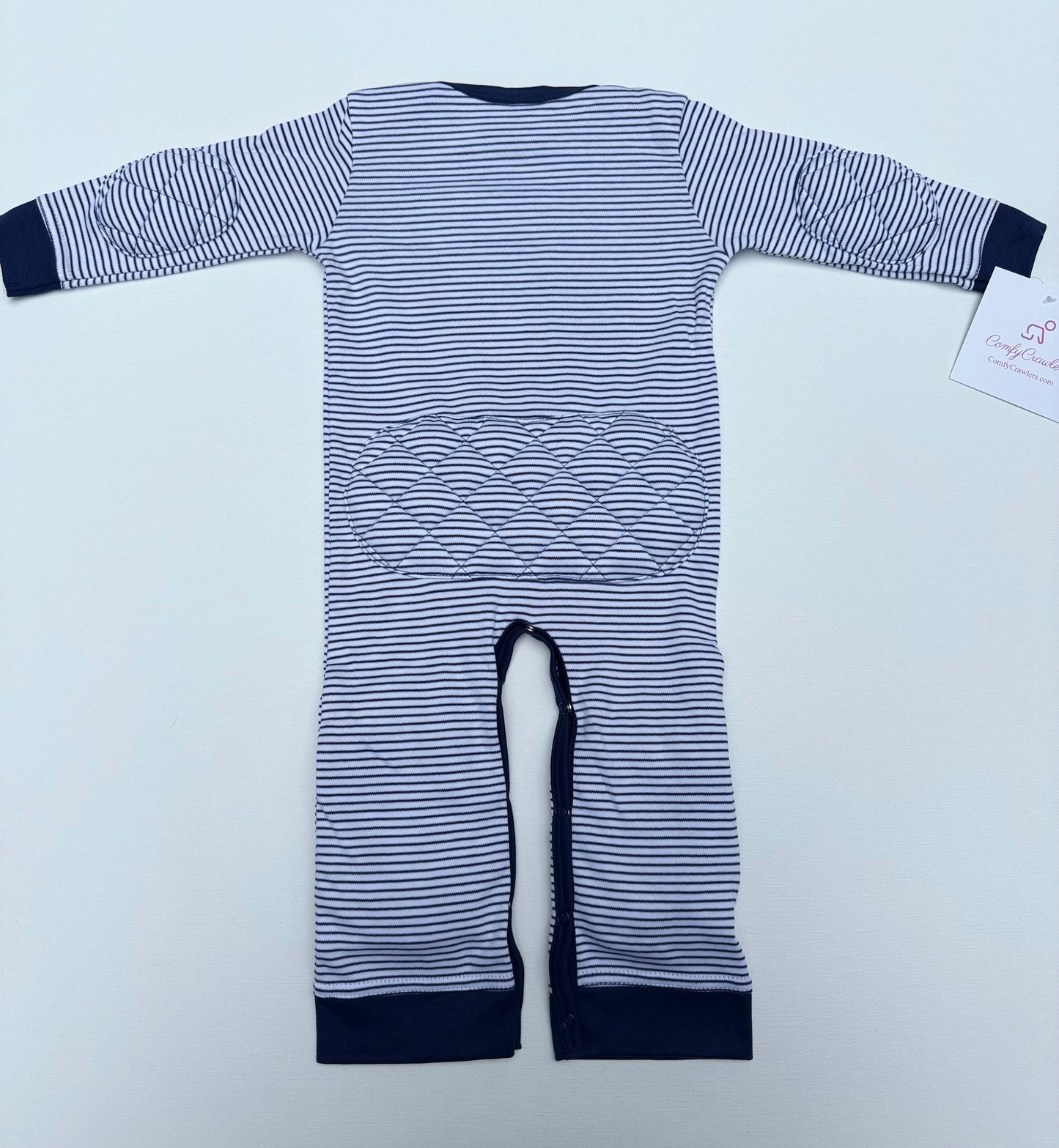 ComfyCrawlers Padded Onesie – Striped Navy Blue