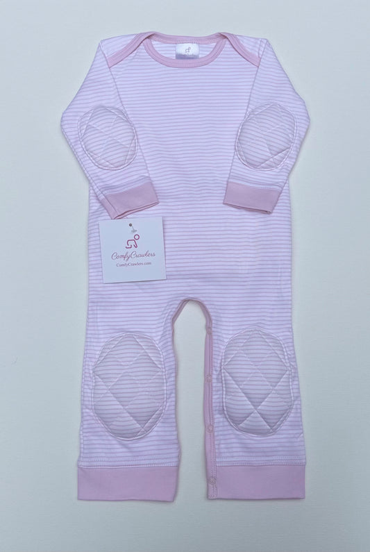 ComfyCrawlers Padded Onesie – Striped Pink