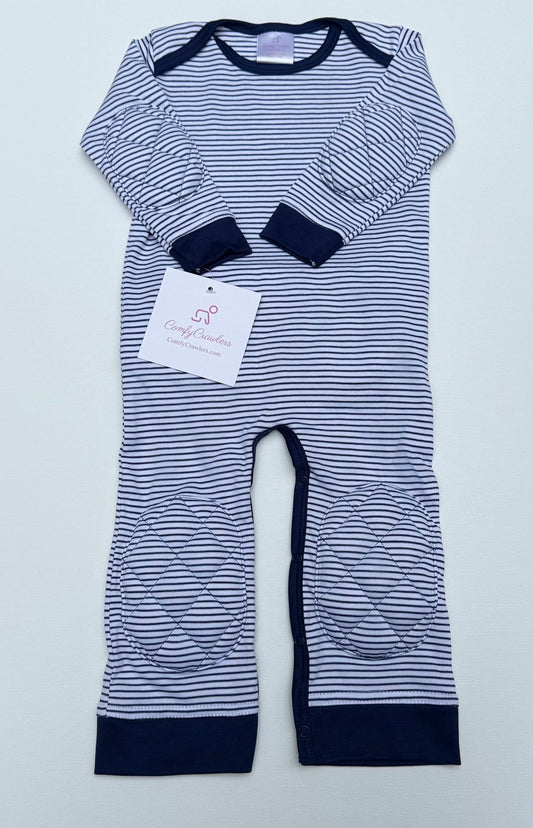 ComfyCrawlers Padded Onesie – Striped Navy Blue