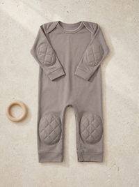 Organic Baby Crawling Onesie with Knee Pads | Grey | ComfyCrawlers