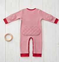 Red Stripe padded onesie back view showing bottom padding